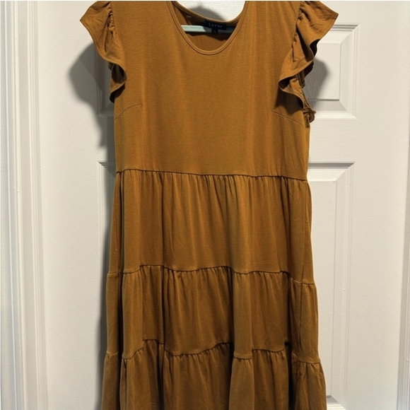 Midi Sundress with Flutter Sleeves and Crew Neck - Picture 1 of 2